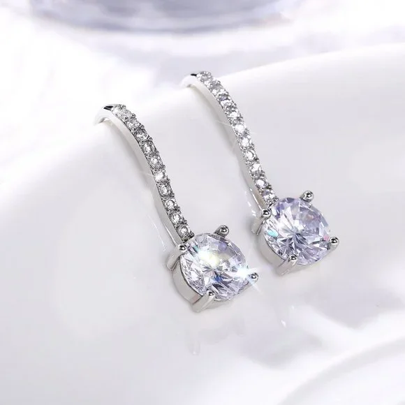 🎀 White Crystal CZ Dangle Earrings for Women Imitate Zircon Drop, HA4516 - Picture 2 of 6